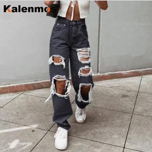 Jeans Women Ripped Spring Fall Winter Casual Straight Jeans Ripped Mom Jeans for Women Gothic Punk Sexy Vintage Streetwear