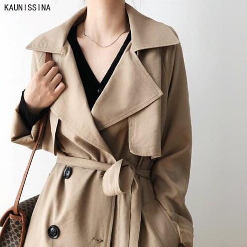 Women Fashion Autumn Trench Coats Casual Double Breasted Simple Classic Long Trench Coat With Belt Chic Female Windbreaker