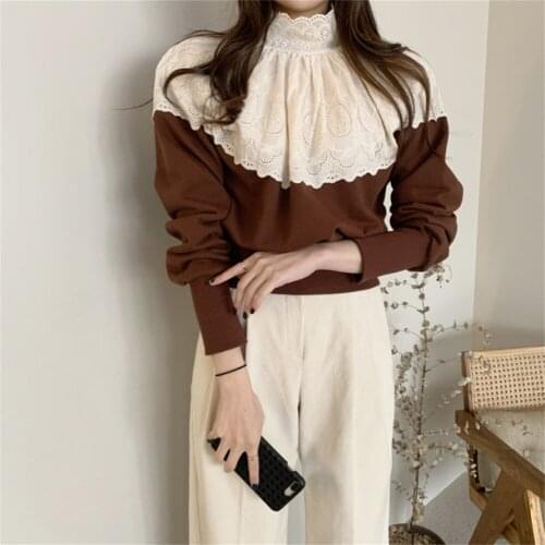 Alien Kitty Comfortable Plush Sweatshirts Patchwork Lady All Match 2021 Stand Loose Fashion Casual Elegant Autumn Women Tops