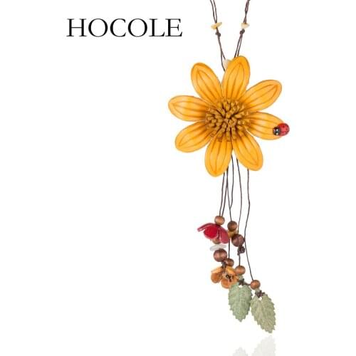 HOCOLE 2018 New Fashion Romantic Female Handmade Flower Leaf Choker Necklace Leather Jewelry Pendant Accessories for Women Gift