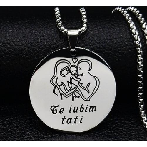 Te Iubim Tati Stainless Steel Chain Necklace Women Romanian Dad I Love You Silver Color Necklaces Pendants Jewelry collares