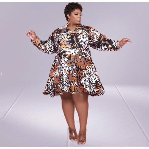 Dress 5xl Plus Size Women Clothing Leopard Losse Midi Shirts Dresses Fashion Long Sleeve New Fall Clothes Wholesale DropShipping