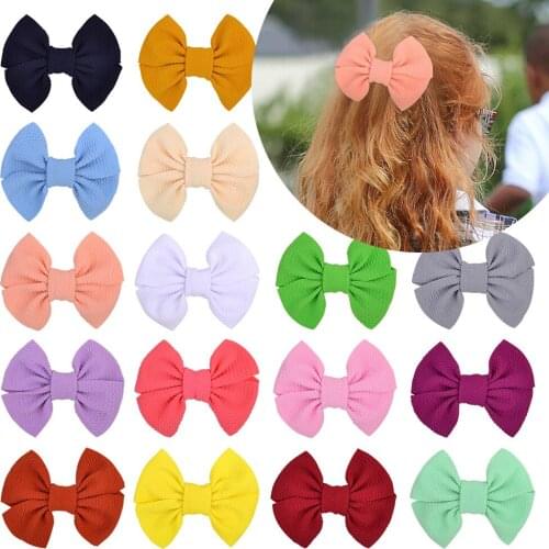 2Pcs/Set 4.7 Inch Waffle Style Solid Hair Bows for Girls Hair Clips Handmade Fabric Bow Hairpin Barrettes Kids Hair Accessories