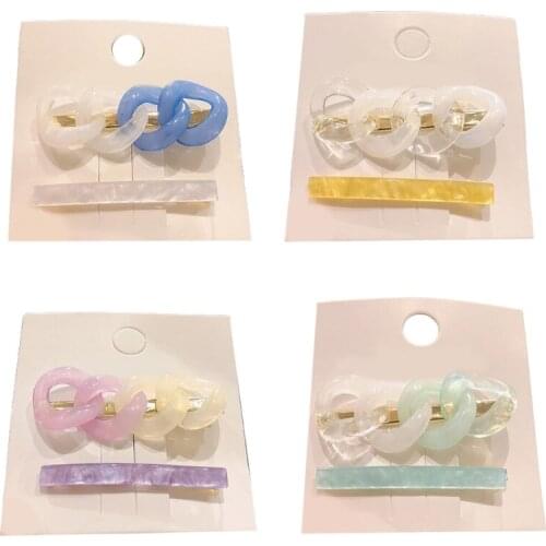 2 Pieces Resin Plastic Hair Clips Set Simple Design Chain Shape Duckbill Frost Surface Trendy Head Accessory