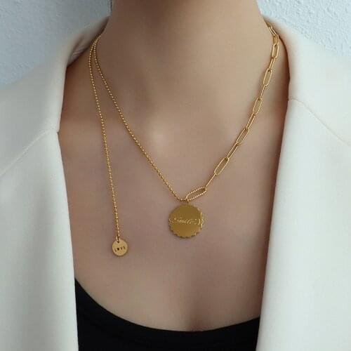 2021 New Arrivals Fashion 18 K Gold Silver Color Round Pendant Letter Necklace Woman 316 l Stainless Steel Jewelry Never Fade