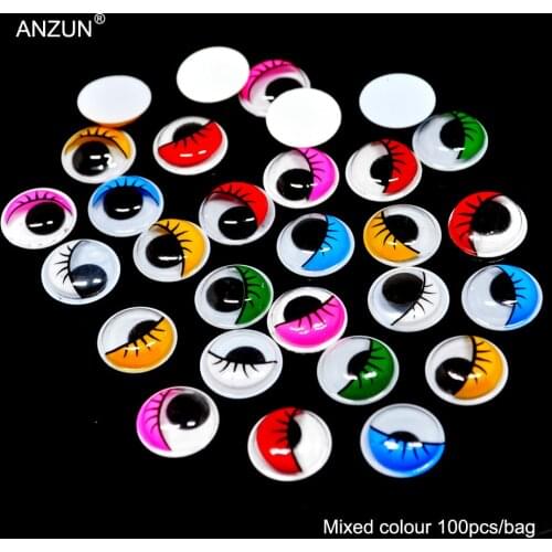 8/10/12/15mm 100pcs Moving Eyes With Eyelash Plastic Eyes Moving Eyeball For DIY Scrapbook For Doll Toy without self-adhesive