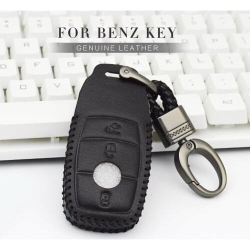Genuine Leather Car Key Case Cover For Mercedes Benz E CLASS W203 W204 W211 W212 AMG CLa 2017 2018 Key Ring Shell Accessories