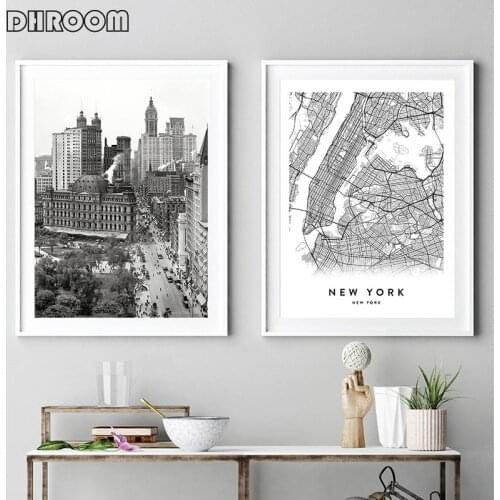 DHROOM New York City Landscape Wall Art Map Print Pictures Canvas Paintings Poster Print Modern Home Decoration