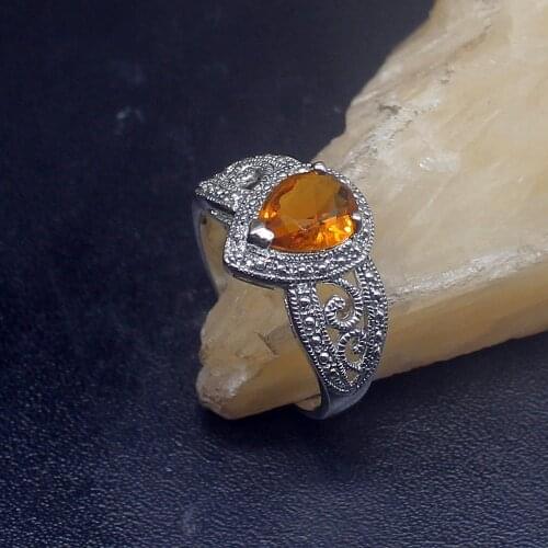 Gemstonefactory Jewelry Big Promotion Single Unique 925 Silver Teardrop Genuine Honey Topaz Women Men Gifts Rings 9# 20212818