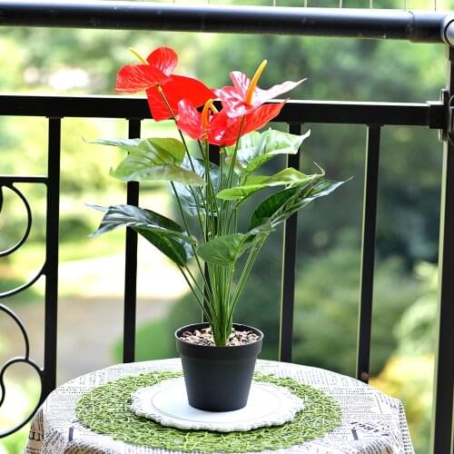 Artificial Plants Green Palm Leaves Monstera anthurium flowers Home Garden Living Room Bedroom Balcony Decoration Plants