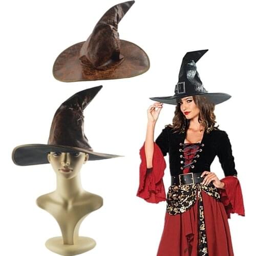 Halloween Leather Wizard Witch Hat Masquerade Party Props Fancy Dress Costume Caps Cosplay Accessories Halloween Decor
