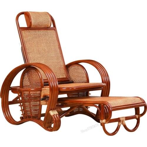 Natural rattan recliner adult folding chair lunch break recliner lounge chair balcony wicker chair elderly leisure chair lazy re