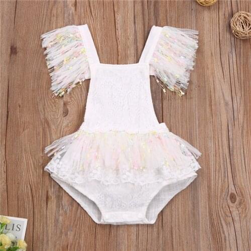 Infant Princess Baby Girl Lace Ruffle Bodysuit Summer Lace Up Backless Tutu Skirt Jumpsuits