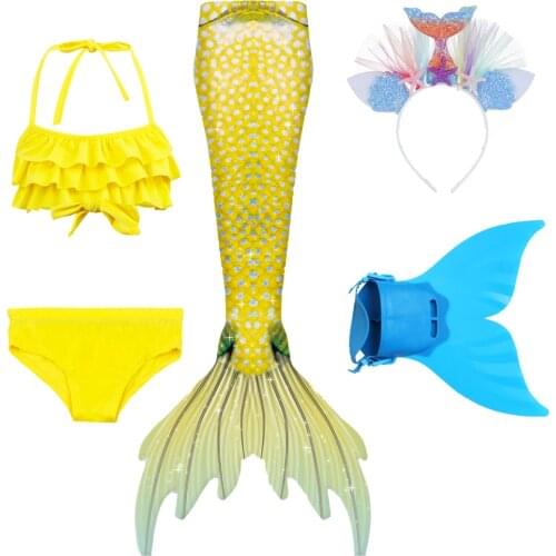 2021 Kids Girls Swimming Mermaid Tail Costume Cosplay Children Swimsuit Fantasy Beach Bikini Can Add Monofin Fin Princess Dress