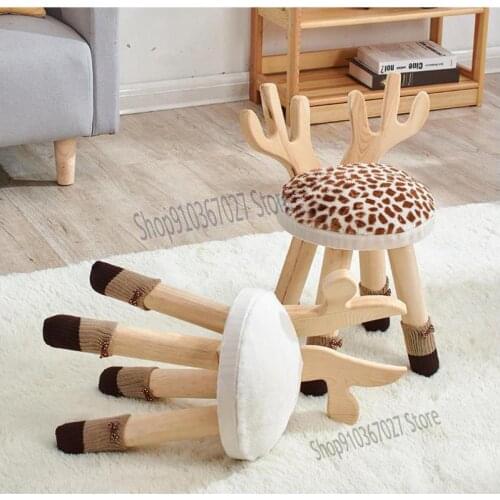 Small Stool Home Childrens Backrest Chair Lazy Creative Low Stool Cartoon Deer Cute Small Bench Ins Net Red