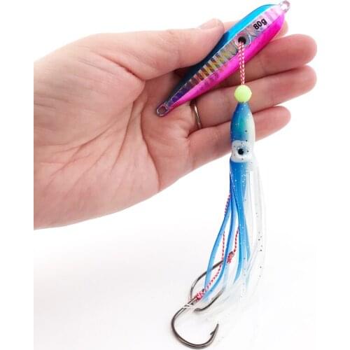 Metal slow jig head with skirts hook Bottomship Squid Octopus lure 40g 60g 80g Sinking saltwater fishing lure Hard bait