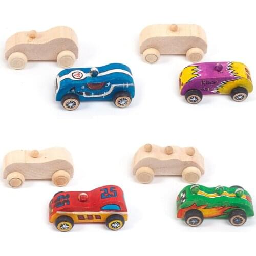 Car Model High Imitation Intellectual Development Without Burrs DIY Wooden Color Graffiti Mini Car Model Toy For Children