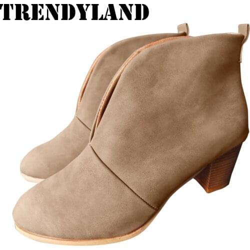 Trendyland Womens Fashion Boots Winter Square Heel Ankle Booties Fahsion Leather Short Boots Shoes Fast Delivery Dropshipping