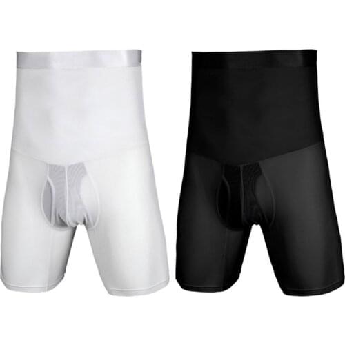 Mens Tummy Control Shapewear Shorts High Waist Slimming Anti-Curling Underwear Seamless Body Shaper Mesh Boxer Briefs
