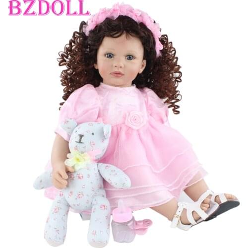 60cm Soft Silicone Reborn Toddler Doll For Girl Cloth Body Pink Dress Princess Baby Lovely Kids Birthday Gift Play House Toy