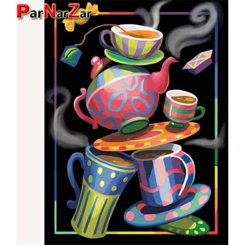 ParNarZar Diy 5D Diamond Painting Kits for Adults Cartoon Teapot Teacup Full Drill Crystal Rhinestone Diamond Rhinestone Craft