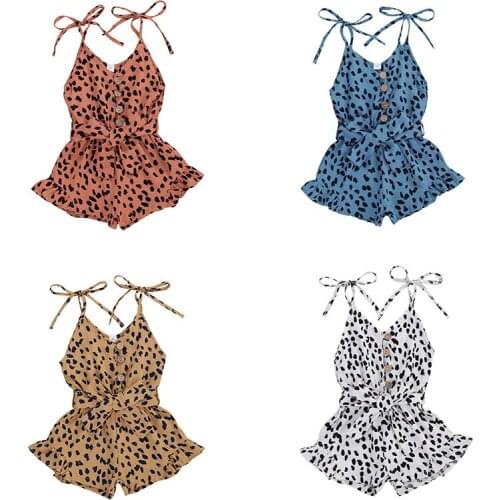 1-6Y Newborn Baby Girls Rompers Ruffle Cotton Baby Girls Clothes Summer Girls Button Leopard Print Rompers Jumpsuits Outfits