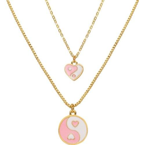 ALLNEWME Minimalist Multi-Type Love Heart Tai Chi Pendant Necklace for Women Ladies Gold Colour Thin Chain Necklace Accessories