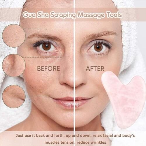 1pcs Pink Jade Stone Natural Rose Quartz Gua Sha Board Body Eye Scraping Plate Acupuncture Massage Relaxation Health Care