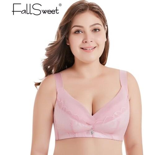 FallSweet Wire Free Minimizer Bra E F Cup Lace Brassiere Wide Strap Plus Size Underwear Full Coverage 36 to 50