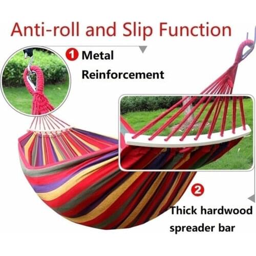 Portable Hammock Outdoor Hammock Garden Sports Home Travel Camping Swing Canvas Stripe Hang Bed Hammock Double Single People