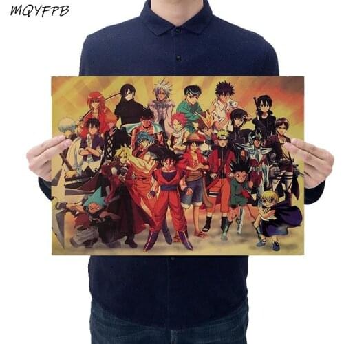 Collection of Japanese Animation characters Kraft Paper Poster Home Room Bedroom Wall Decoration Painting Core 50.5x3cm