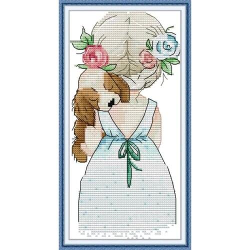 Joy Sunday Cross Stitch Kit Little Girl and Puppy Stamped 11CT 14CT Counted Printed Embroidery Arts Handmade DIY Needlework Sets
