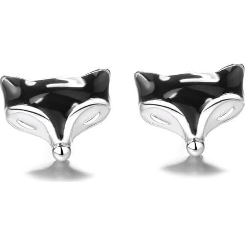 Luxury Crystal Stone Wedding Earrings Cute Small Fox Stud Earrings Real 925 Sterling Silver Earrings For Women Animal Jewelry