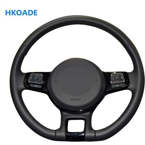 DIY Black Soft Cowhide Anti-slip Hand-stitched Car Steering Wheel Covers for Volkswagen VW Beetle 2012-2016 Up 2013