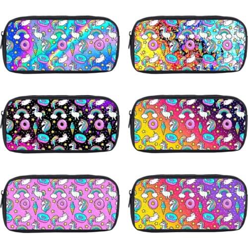 3D Print Rainbow Pink Unicorn School Supplies Stationery Pencil Case Women Makeup Box Storage Pouch Kids Anime Girl Cosmetic Bag