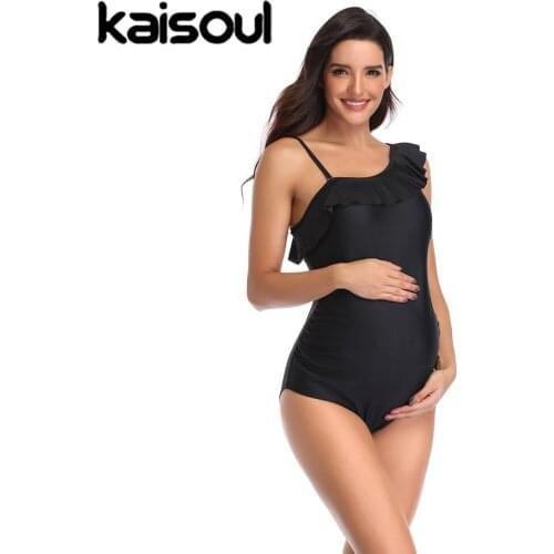 One Piece Swimsuit Pregnant Maternity Tankini Women Swimming Beachwear Sexy Bikini Swimwear New Arrival Push Up Falbala Black