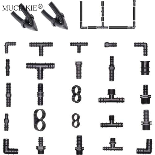 Drip Irrigation Water 16 20 25MM Barbed Connectors Tee Coupling Elbow Cap Plug End Kit 1/2 3/4'' Male Thread Tubing Hose Fitting