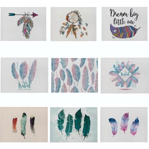 Feather Print Style Drink Coasters Table Mats for Dining Table Placemat Peacock Feather Home Decor