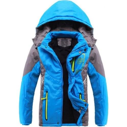 Boys windbreaker 4-13Y kids waterproof fleece lining winter warm jacket clothes big boys velvet sport coat boys outwear hooded