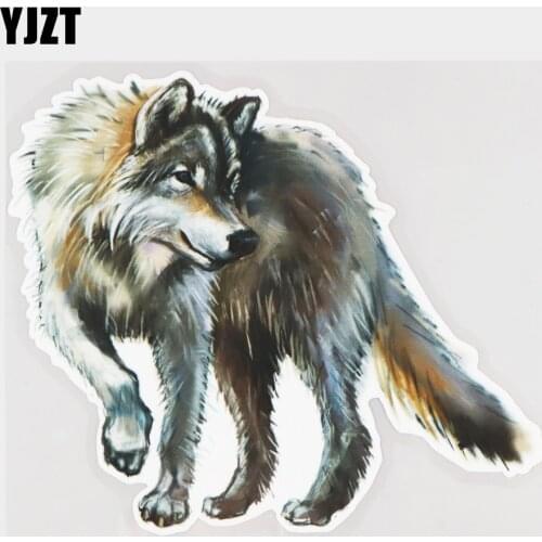 YJZT 17.1×15CM Hand Drawn Artistic Silver Gray Wolf Window Windshield Decoration Cartoon Car Sticker 21A-0184