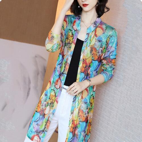 Women 2021 Summer Casual Vintage Cardigan Ladies Loose Floral Printed Long Blouse Tops Female Sun Protection Clothing Shirt S132