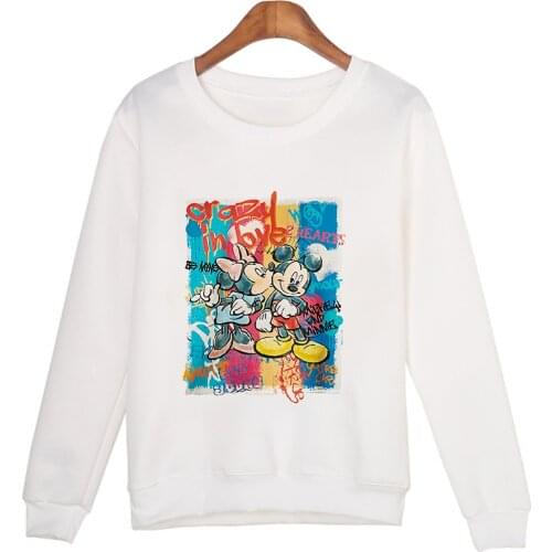 Mickey Kiss Minnie Print New Fashion Disney Pullover Sweatshirt Aesthetic Cartoon Women Casual Long Sleeve Hoodies Tops Dropship