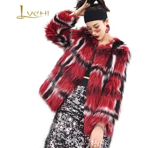 LVCHI 2019 Winter Real Fur Coats Natural Fox Fur Coat Contrast Color O-Neck Womens Patchwork Color Short Waving Fox Fur Coats