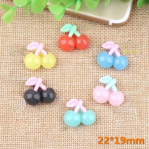 22*19mm Candy Colors Fruit Cherry Flatback resin Cabochon Clay Beads Charms Material Phone Case Photo Frame Decor 10pcs