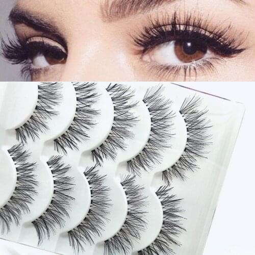 5 Pairs Natural Long Bushy Cross False Eyelashes Cilios Handmade Fake Mink Artificial Eye Extension Maquiagem Makeup Eyelas B3L5