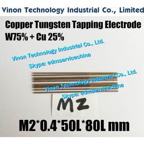 5PCS M2*0.4*50L*80Lmm W75 Copper Tungsten Orbital Tapping Electrode,CuW75 EDM Tungsten Copper Threaded Electrode without hole