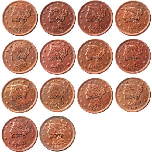 US Coins (1839-1852) 14pcs Dates For Chose Braided Hair Large Cents 100% Copper Coins