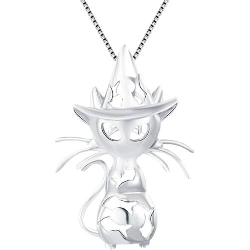 CLUCI 925 Sterling Silver Charm Pendant for Women Jewelry Making Cute Cartoon Cat Shaped Pendant Silver 925 Pearl Locket SC150SB