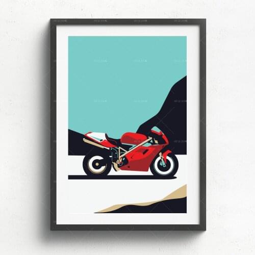 Ducati 916 Printed on natural white fine art Canvas, gift, illustrations, poster, car print, birthday, Home Decor wall print