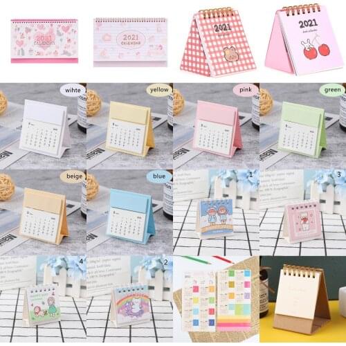 Multi Styles 2021 Mini Desk Calendar Hand Drawing Cartoon Flamingo Daily Schedule Planner Agenda Oraganizer